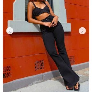 High Rise Button Fly Flare Jeans